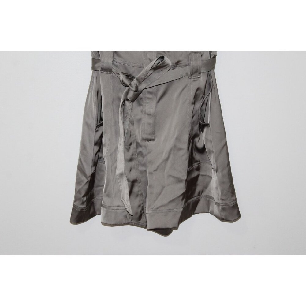 Rachel Zoe Satin Grey Green Sleeveless Button Front Belted Romper 10 NWT - Picture 3 of 5